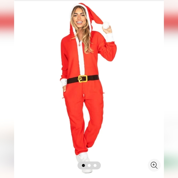 Tipsy Elves Women's Santa Jumpsuit With Fur Onesie Red White Small S - Picture 9 of 9